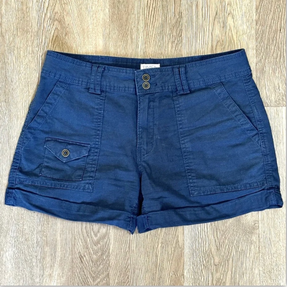 TIME AND TRU Relaxed-Fit, Mid-Rise, Cuffed Utility Cargo Shorts, Blue - Size 6
